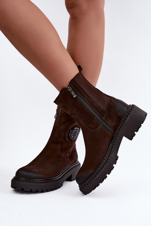 Warmes Veloursleder-Ankle Boots mit eleganten Details Zazoo 60578 schokoladenbraun