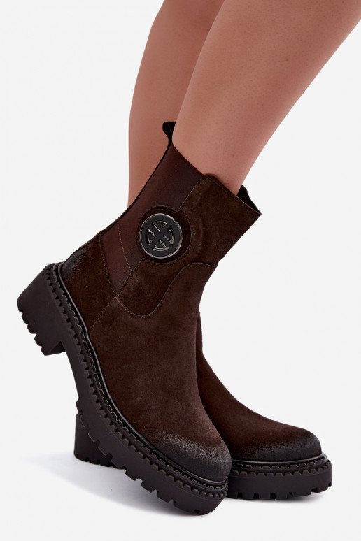Haut INildlederschuhe Mit Dekorationen Detalem sich Zuarm laufen Zazoo 60578 CzekoladoZue