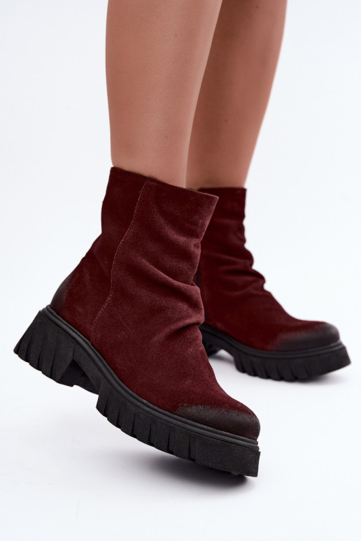 Warmes Veloursleder-Ankle Boots mit Rüschen Zazoo 60590 bordeaux