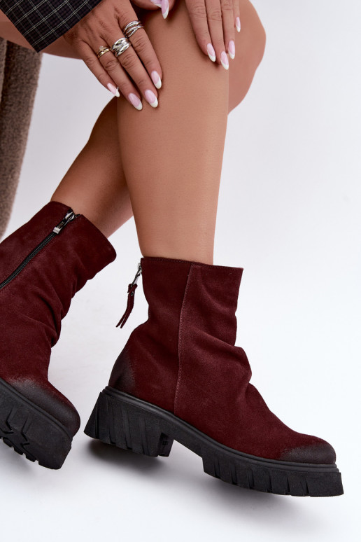 Warmes Veloursleder-Ankle Boots mit Rüschen Zazoo 60590 bordeaux