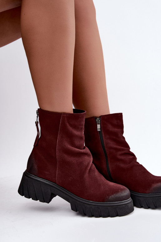 Warmes Veloursleder-Ankle Boots mit Rüschen Zazoo 60590 bordeaux