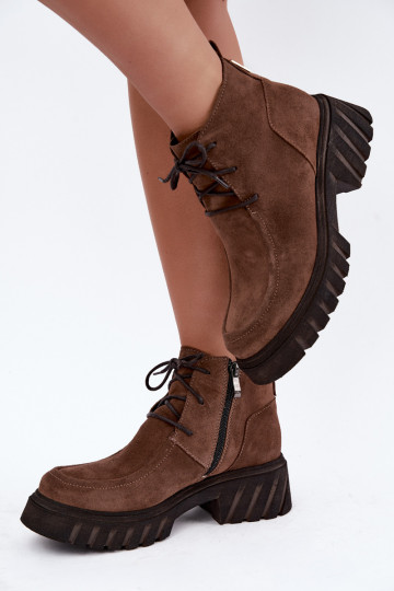 Haut aus INildleder sich Zuarm laufen Damenstiefel Zazoo 60594 braune Farbe