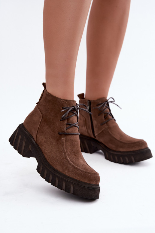 Warmes Kunstveloursleder-Ankle Boots Zazoo 60594 braun