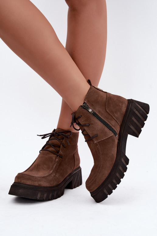 Haut aus INildleder sich Zuarm laufen Damenstiefel Zazoo 60594 braune Farbe