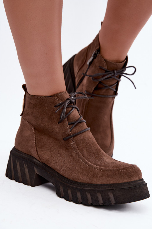 Haut aus INildleder sich Zuarm laufen Damenstiefel Zazoo 60594 braune Farbe
