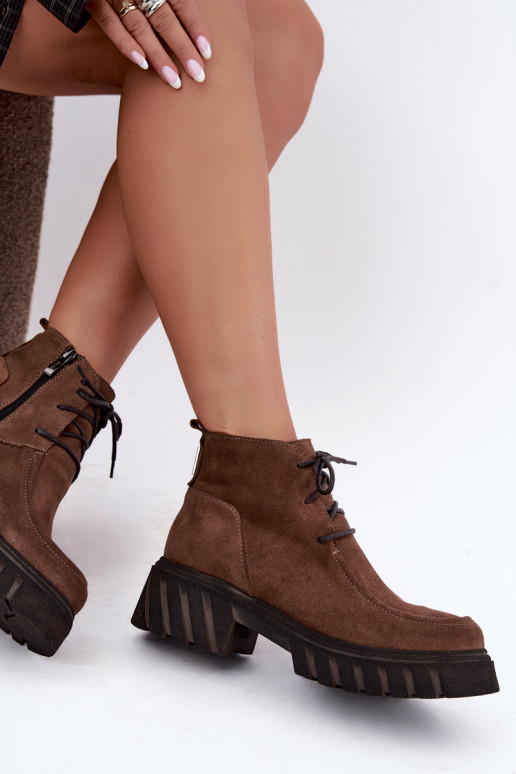 Haut aus INildleder sich Zuarm laufen Damenstiefel Zazoo 60594 braune Farbe