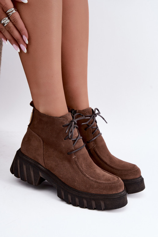 Warmes Kunstveloursleder-Ankle Boots Zazoo 60594 braun