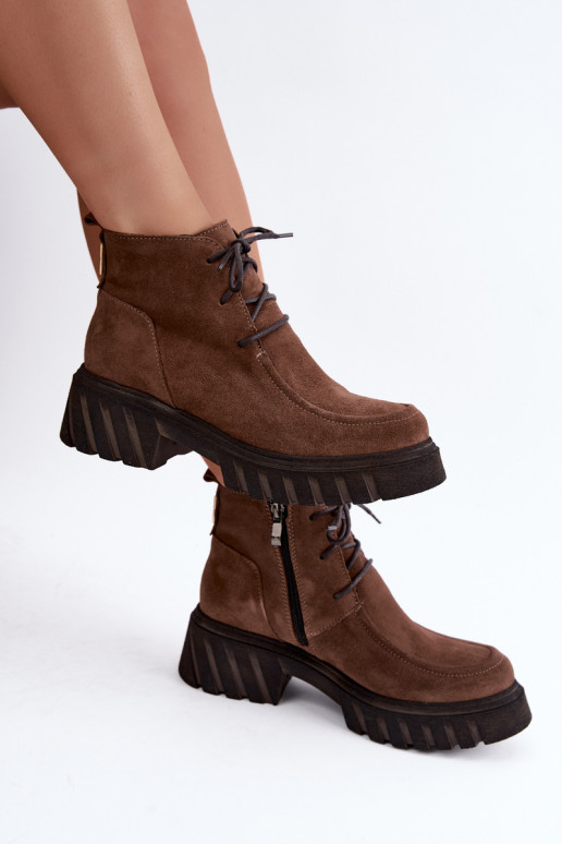 Haut aus INildleder sich Zuarm laufen Damenstiefel Zazoo 60594 braune Farbe