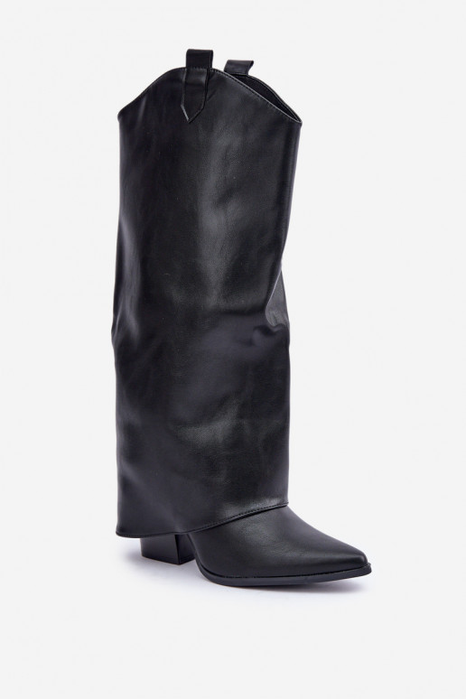 Slip-On Über-Knie-Stiefel mit Absatz in Schwarz Rialivia