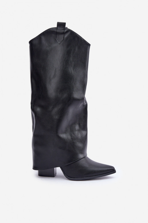 Slip-On Über-Knie-Stiefel mit Absatz in Schwarz Rialivia