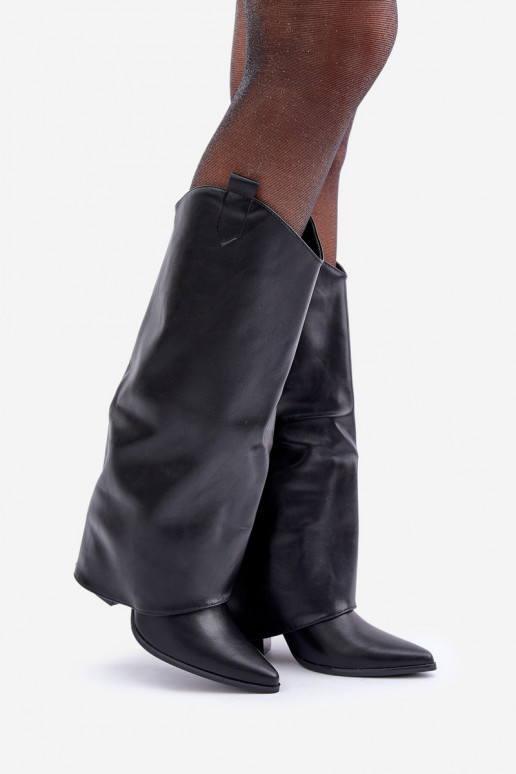 Slip-On Über-Knie-Stiefel mit Absatz in Schwarz Rialivia
