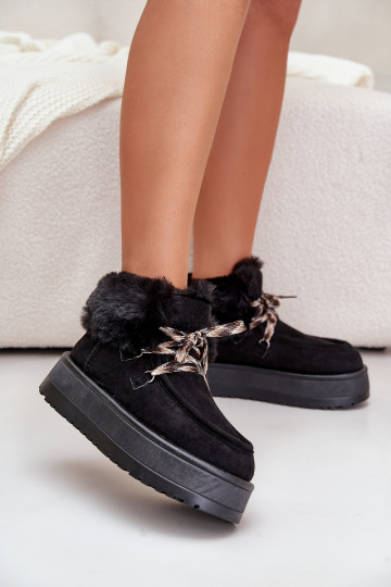 Niedrig Schneestiefel Feminin mit einer Plattform mit Pelzmantel schZuarze Farbe Neathren 2