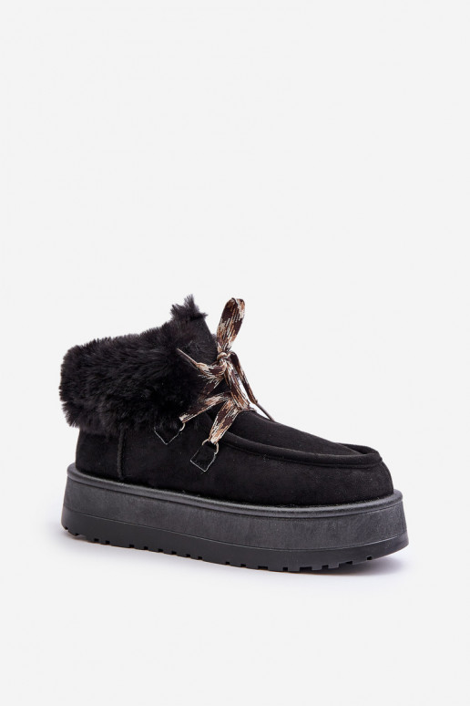 Niedrige Schneestiefel mit Plattform und Fell in Schwarz Neathren