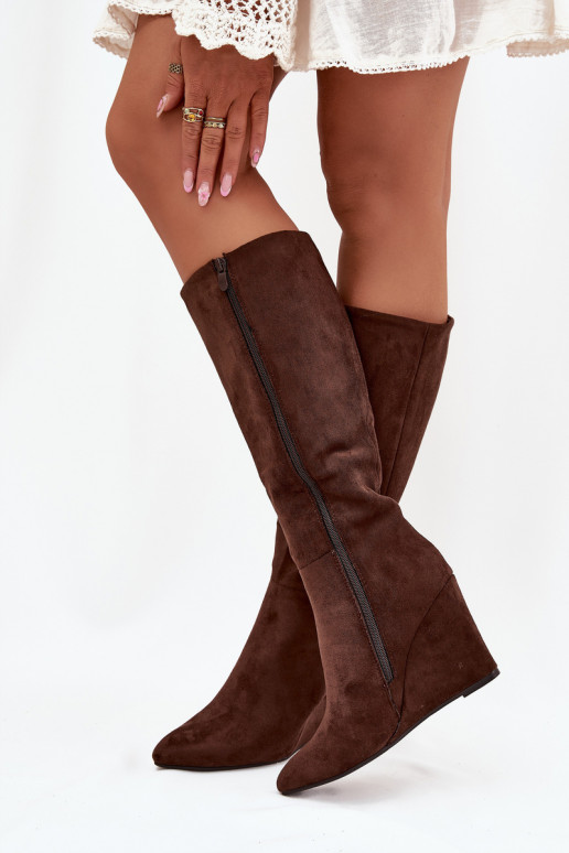 Isolierte Damen Über-Knie-Stiefel mit Plattform in Schokoladenfarbe Rosina