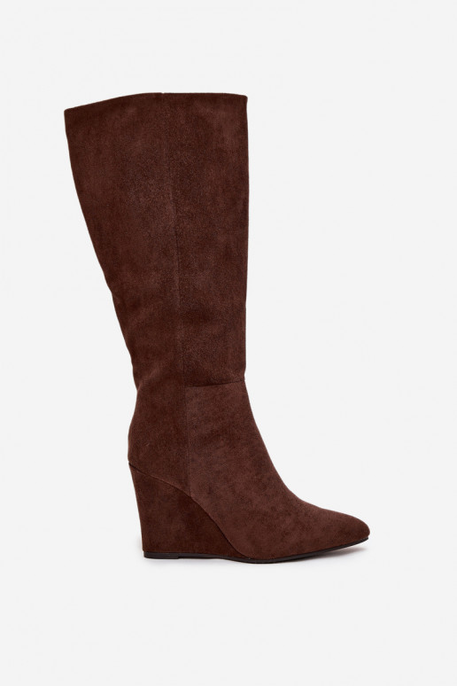 Isolierte Damen Über-Knie-Stiefel mit Plattform in Schokoladenfarbe Rosina