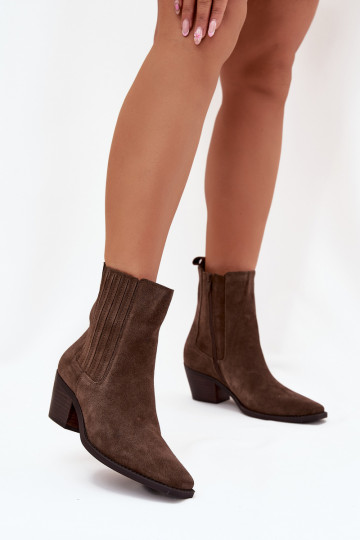 Kunstveloursleder Stiefeletten mit Isolierung innen, in Khaki Arelia