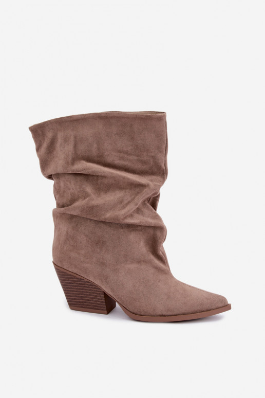 Damen gewellte Stiefeletten mit Blockabsatz in sandfarben Cazela