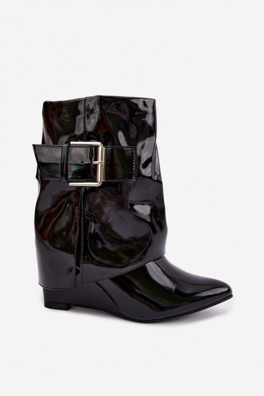 Damen Lack-Stiefeletten mit Plateau und Schnallen in schwarzer Farbe Vortinia