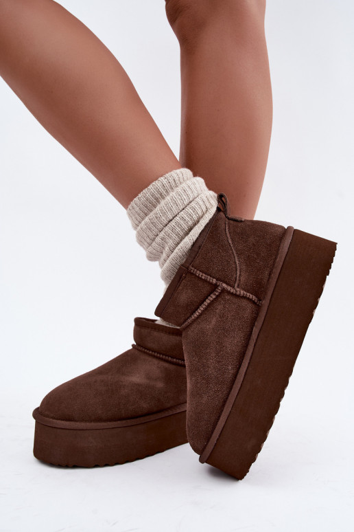 Damen Schneestiefel aus natürlichem Veloursleder in brauner Farbe Tairene