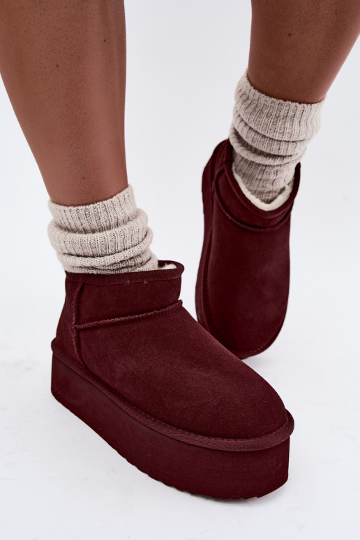Damen Schneestiefel aus natürlichem Veloursleder in bordeauxfarbener Farbe Tairene
