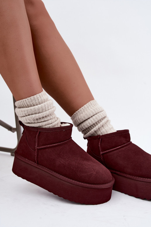 Damen Schneestiefel aus natürlichem Veloursleder in bordeauxfarbener Farbe Tairene