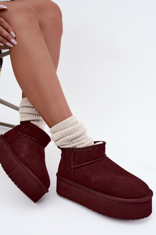 Damen Schneestiefel aus natürlichem Veloursleder in bordeauxfarbener Farbe Tairene