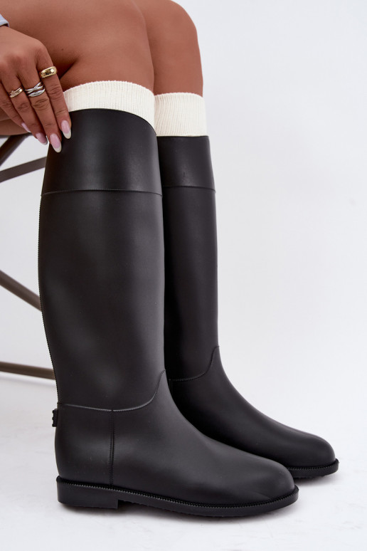 Damen hohe Gummistiefel mit breiten Absätzen in schwarzer Farbe Melianne