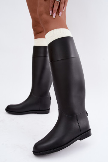 Damen hohe Gummistiefel mit breiten Absätzen in schwarzer Farbe Melianne 2