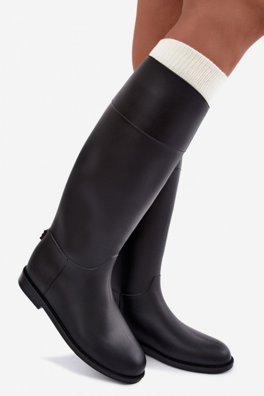 Damen hohe Gummistiefel mit breiten Absätzen in schwarzer Farbe Melianne