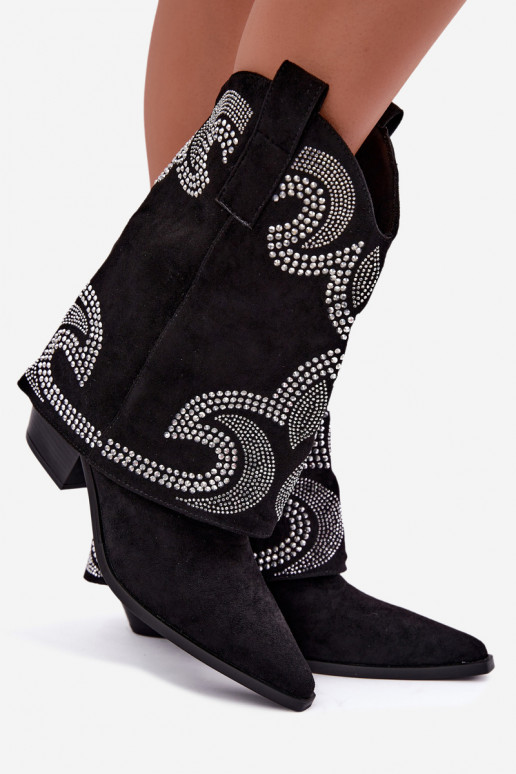 Dekorierte Stiefeletten im Cowboy-Stil mit Absätzen in Schwarz Irvena