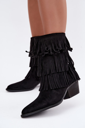 Cowboy-Stil Stiefeletten mit Fransen und Absätzen in Schwarz Lunia 2
