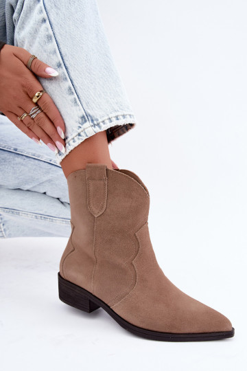 Sandfarbene Wildleder-Cowboy-Stiefel mit niedrigem Absatz Delsa
