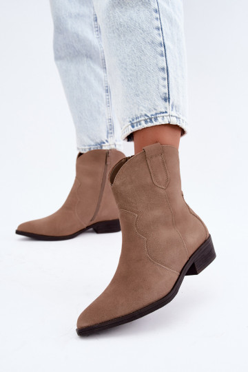 Sandfarbene Wildleder-Cowboy-Stiefel mit niedrigem Absatz Delsa 2