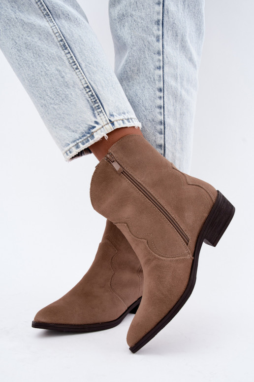 Sandfarbene Wildleder-Cowboy-Stiefel mit niedrigem Absatz Delsa
