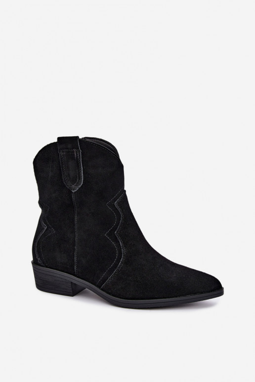 Schwarze Wildleder-Cowboy-Stiefel mit niedrigem Absatz Delsa
