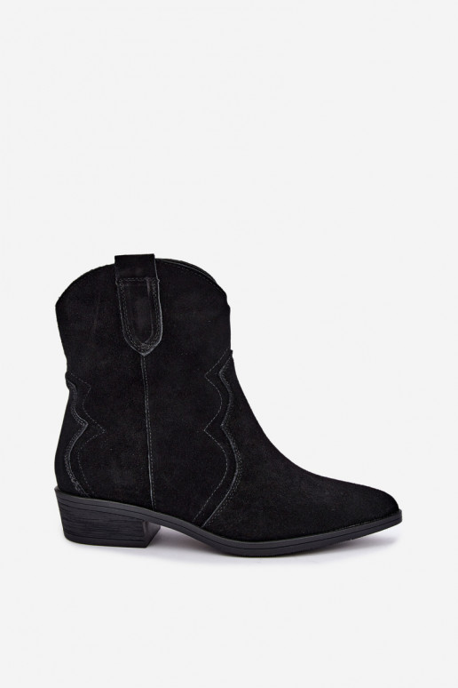 Schwarze Wildleder-Cowboy-Stiefel mit niedrigem Absatz Delsa
