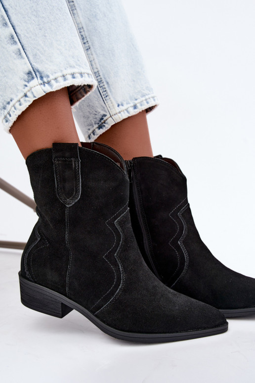 Schwarze Wildleder-Cowboy-Stiefel mit niedrigem Absatz Delsa