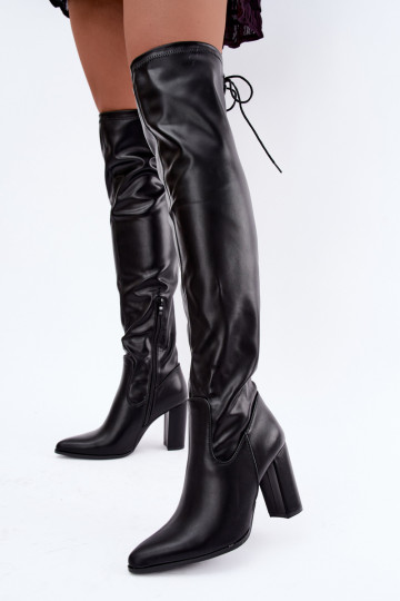 Schwarze Überknie-Stiefel mit Absatz Primelle 2