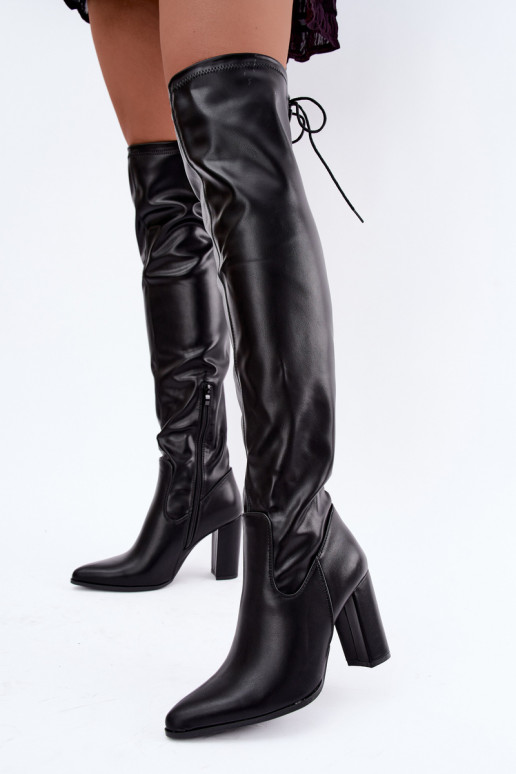 Schwarze Überknie-Stiefel mit Absatz Primelle