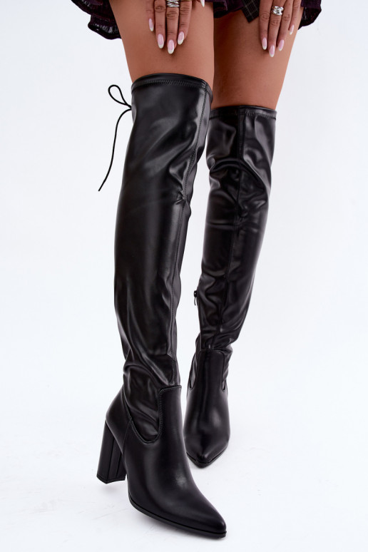 Schwarze Überknie-Stiefel mit Absatz Primelle