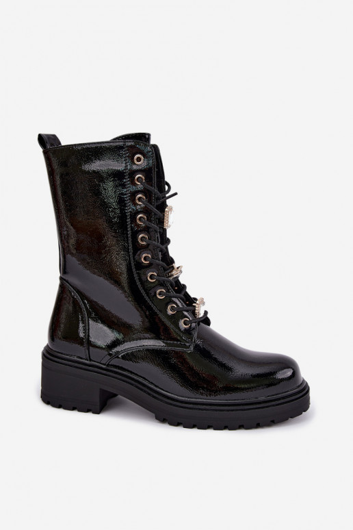 Warme Damen-Stiefeletten mit Lackeffekt in Schwarz Corisande
