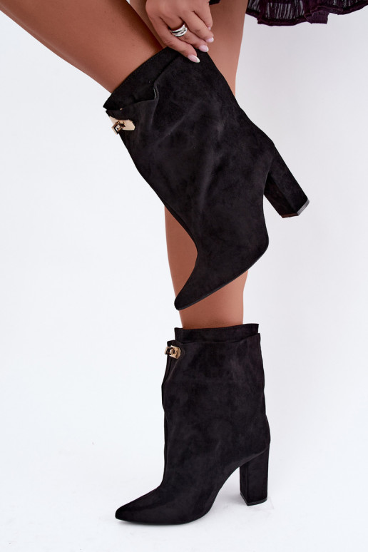 Schwarze warme Slipper-Stiefeletten mit Absatz Fiametta