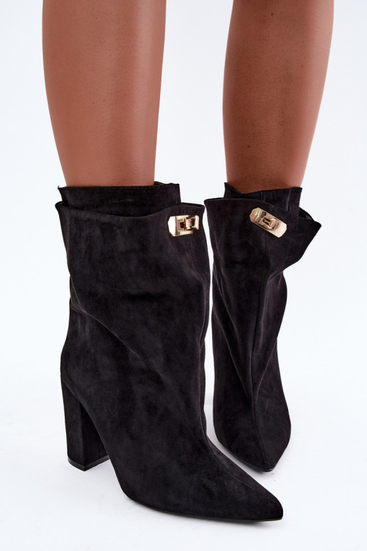 Schwarze warme Slipper-Stiefeletten mit Absatz Fiametta