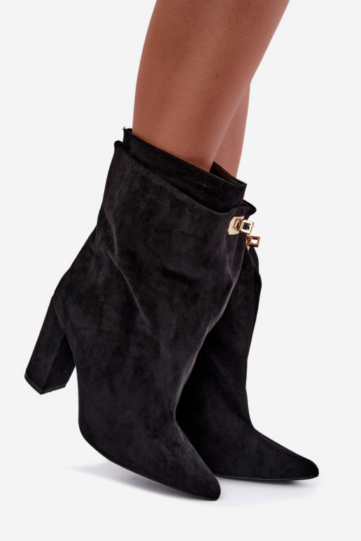 Schwarze warme Slipper-Stiefeletten mit Absatz Fiametta