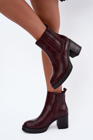 Bordeauxfarbene warme Stiefeletten mit Absatz Gisandra