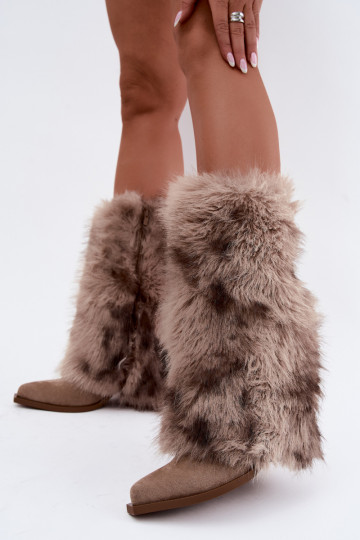 Sandfarbene warme Überknie-Stiefel mit Fell Saphielle 2