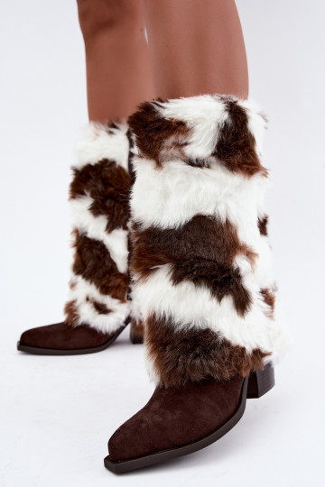 Braune warme Überknie-Stiefel mit Fell Saphielle 2