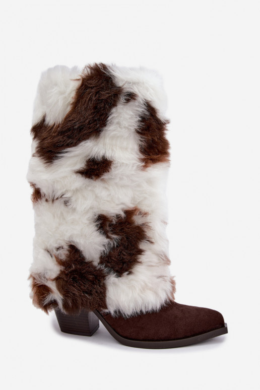 Braune warme Überknie-Stiefel mit Fell Saphielle