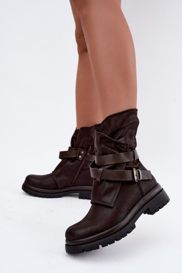 Schokoladenfarbene Damen-Stiefeletten mit Riemen und Schnallen Dianelle 2