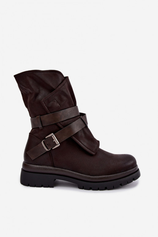 Schokoladenfarbene Damen-Stiefeletten mit Riemen und Schnallen Dianelle